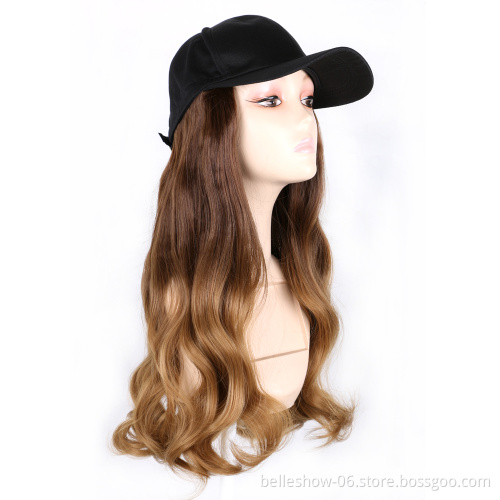 Wholesale Fashion Low Price Black Long Wavy curly braid Baseball hat  Curly Hair Wig